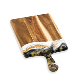 LYNN & LIANA SERVEWARE Medium Acacia Cheese Board in Black/White/Gold