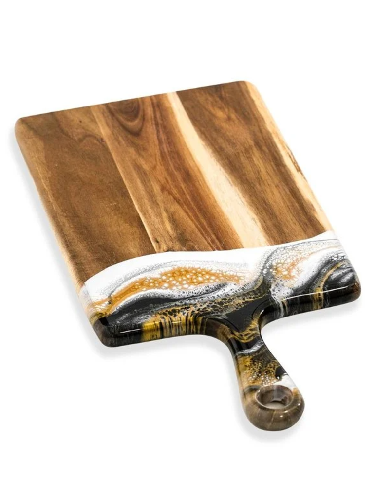 LYNN & LIANA SERVEWARE Medium Acacia Cheese Board in Black/White/Gold