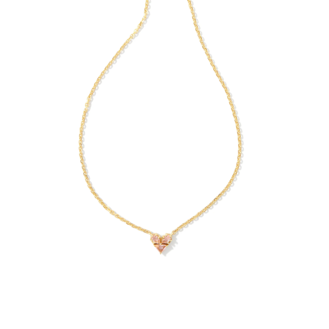 Katy Gold Heart Short Pendant Necklace in Pink Glass