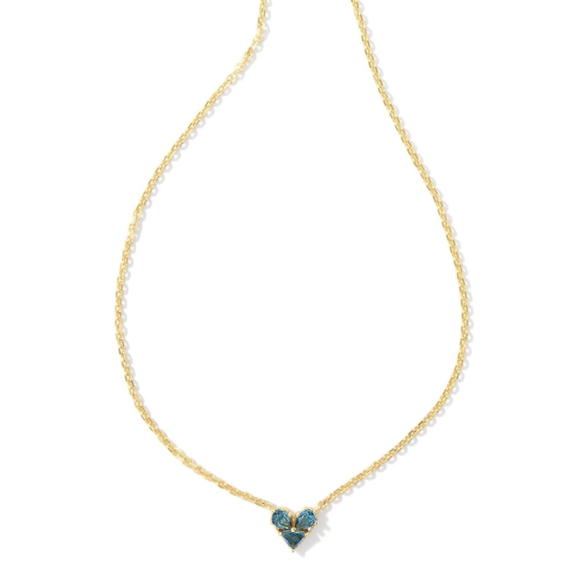 Katy Gold Heart Short Pendant Necklace in Teal Glass