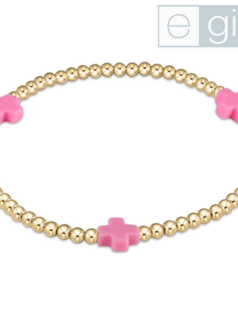 ENEWTON DESIGN eGirl Signature Cross Gold Pattern 3mm Bead Bracelet - Bright Pink