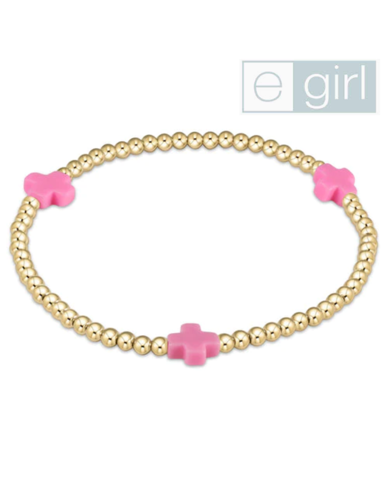 ENEWTON DESIGN eGirl Signature Cross Gold Pattern 3mm Bead Bracelet - Bright Pink