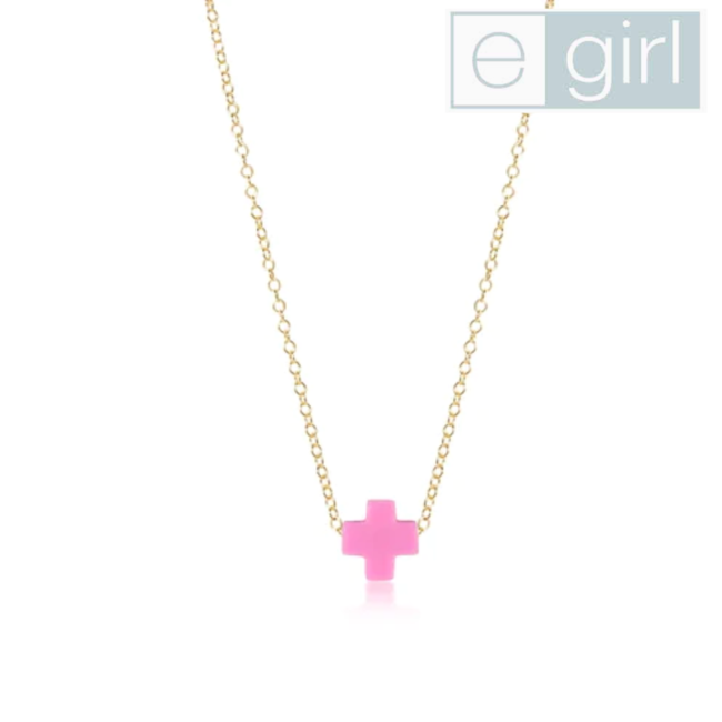 eGirl Gold 14" Necklace - Bright Pink Signature Cross