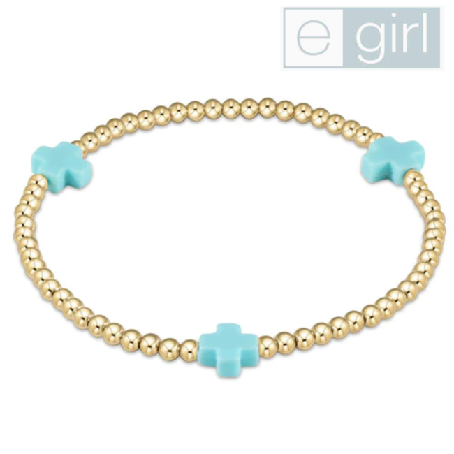 eGirl Signature Cross Gold Pattern 3mm Bead Bracelet - Turquoise