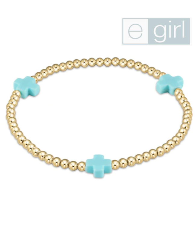 eGirl Signature Cross Gold Pattern 3mm Bead Bracelet - Turquoise