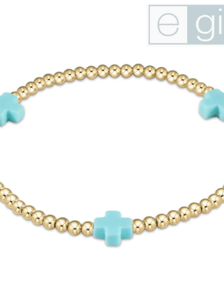 ENEWTON DESIGN eGirl Signature Cross Gold Pattern 3mm Bead Bracelet - Turquoise