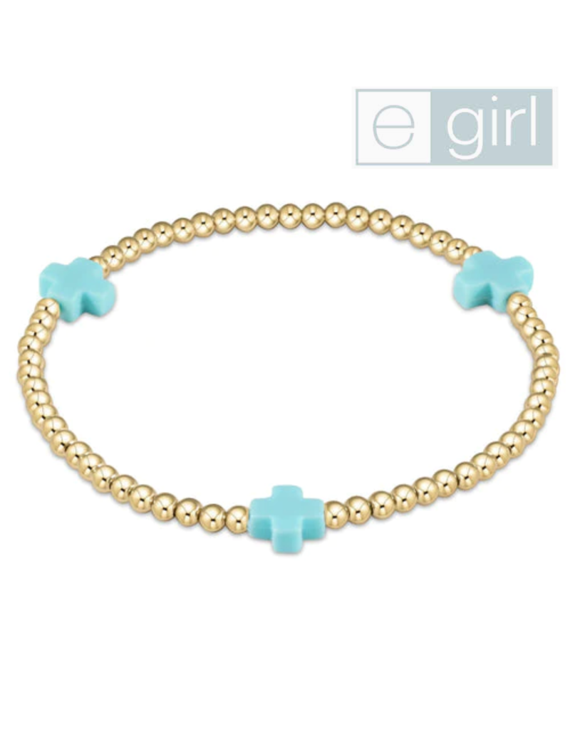 ENEWTON DESIGN eGirl Signature Cross Gold Pattern 3mm Bead Bracelet - Turquoise
