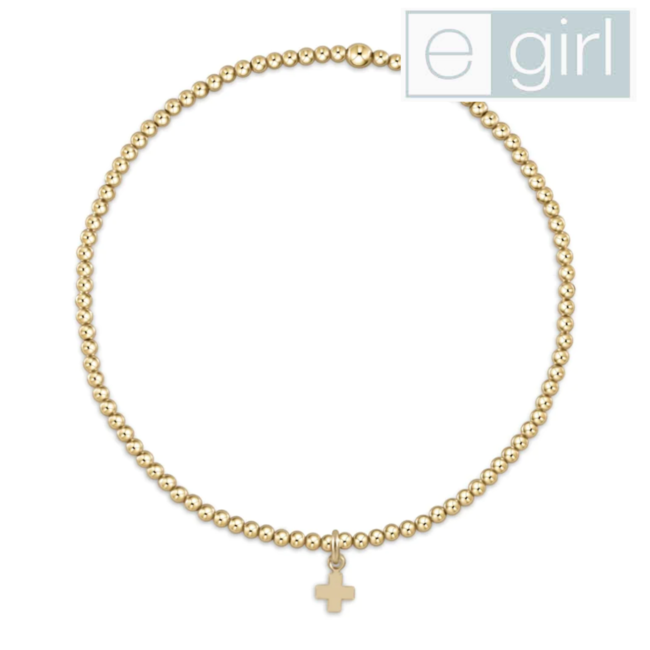 eGirl Classic Gold 2mm Bead Bracelet - Signature Cross Small Gold Charm