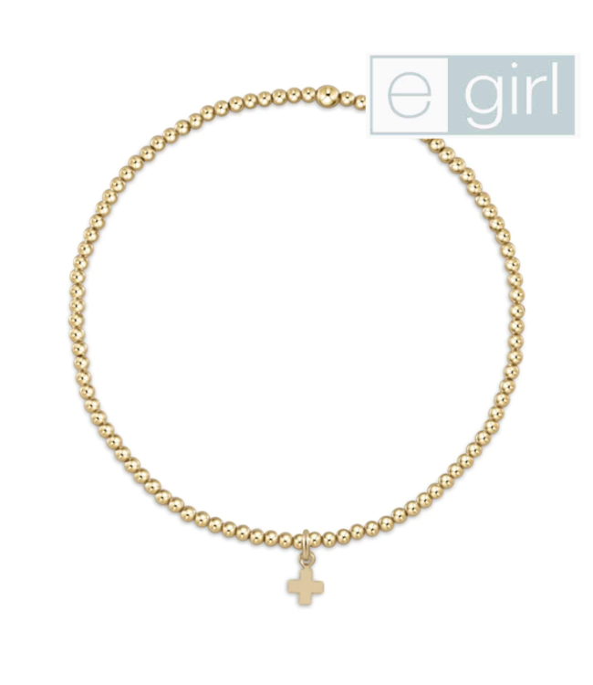eGirl Classic Gold 2mm Bead Bracelet - Signature Cross Small Gold Charm