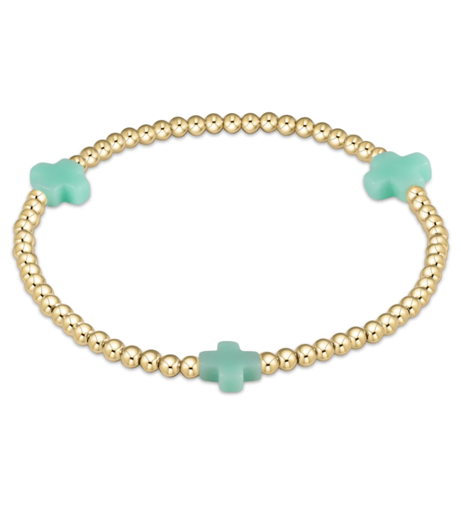 Signature Cross Gold Pattern 3mm Bead Bracelet - Mint