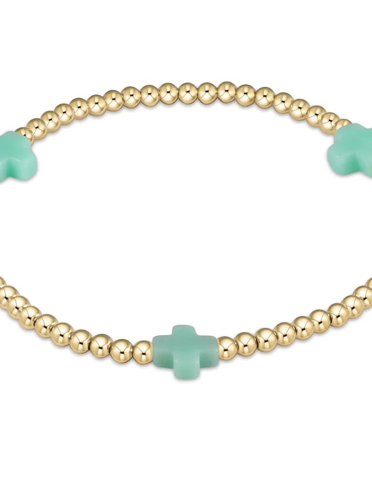 ENEWTON DESIGN Signature Cross Gold Pattern 3mm Bead Bracelet - Mint