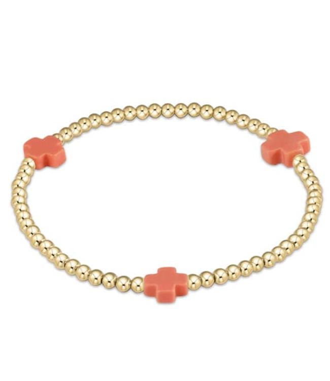 Signature Cross Gold Pattern 3mm Bead Bracelet - Coral