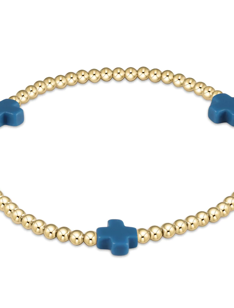 ENEWTON DESIGN Signature Cross Gold Pattern 3mm Bead Bracelet - Cobalt