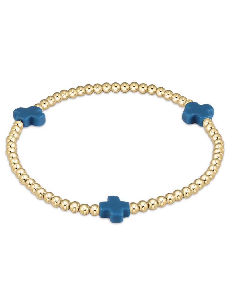 ENEWTON DESIGN Signature Cross Gold Pattern 3mm Bead Bracelet - Cobalt