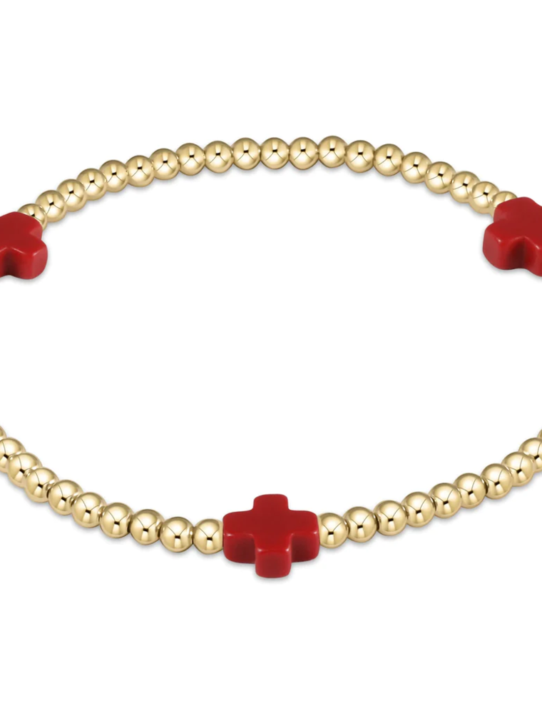 ENEWTON DESIGN Signature Cross Gold Pattern 3mm Bead Bracelet - Red