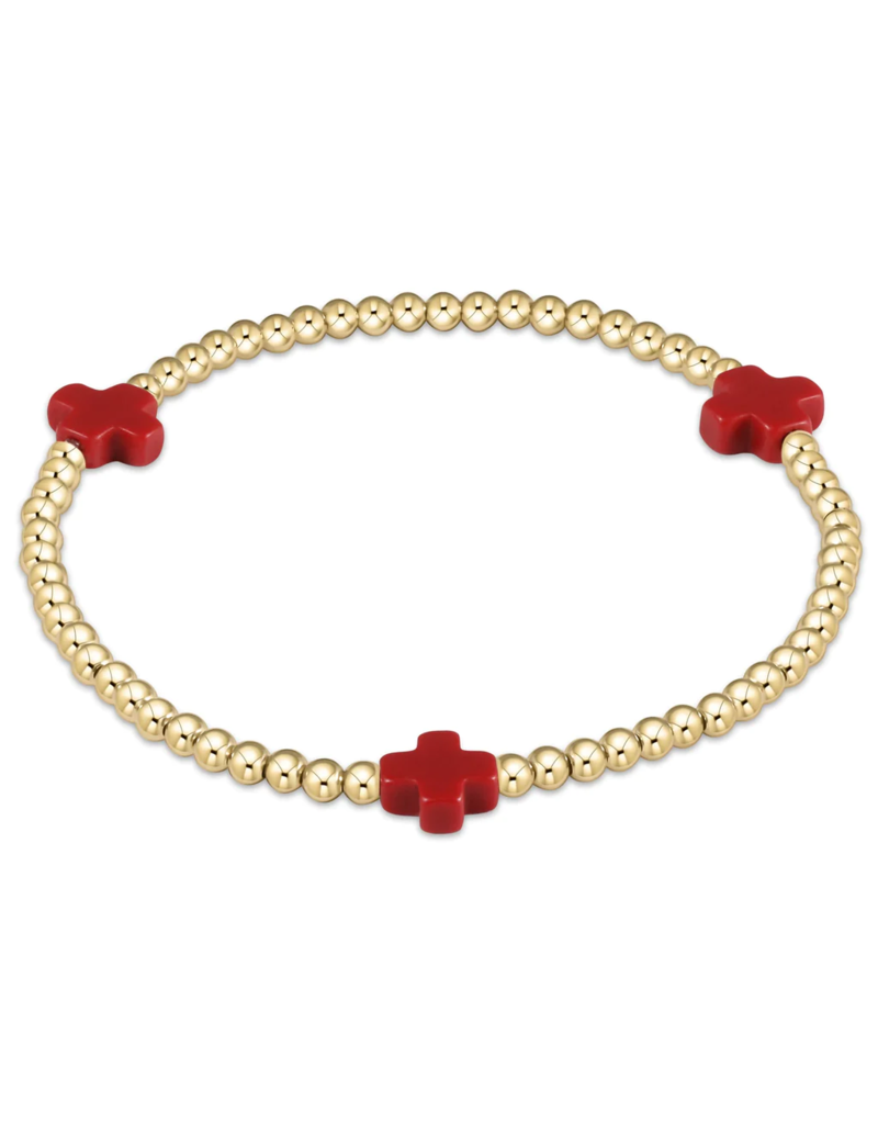 ENEWTON DESIGN Signature Cross Gold Pattern 3mm Bead Bracelet - Red