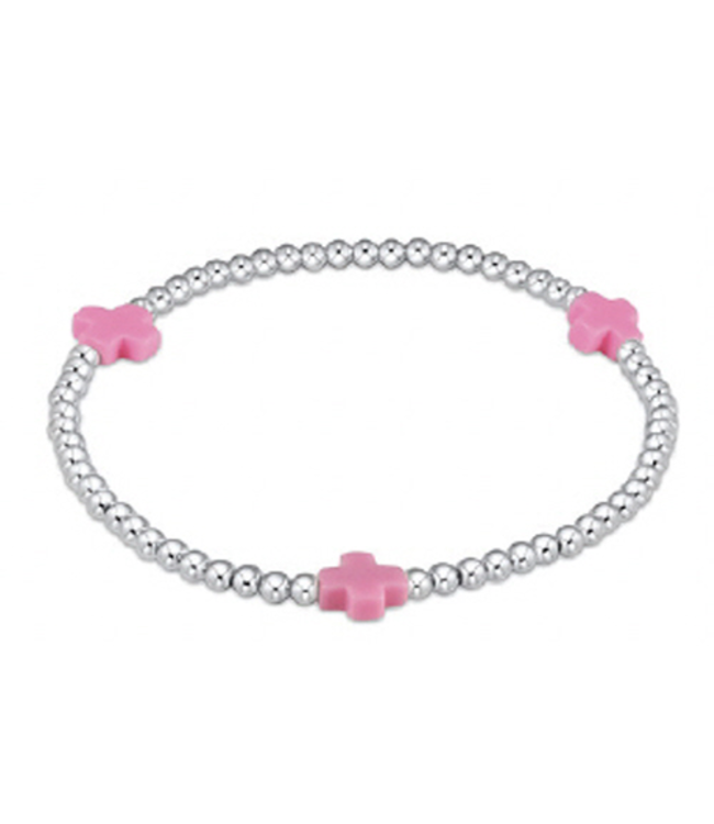Signature Cross Sterling Silver Pattern 3mm Bead Bracelet - Bright Pink