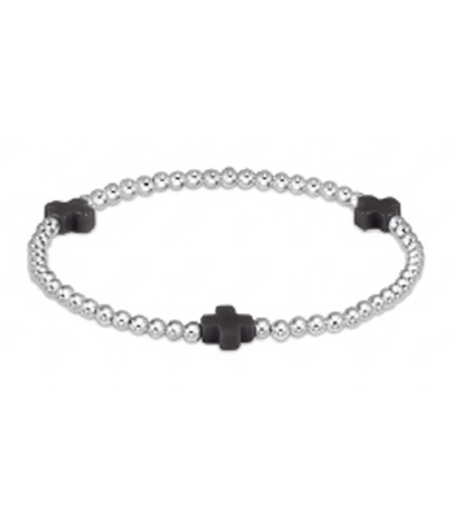 Signature Cross Sterling Silver Pattern 3mm Bead Bracelet - Charcoal