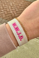 W.W.J.D. Embroidered Tassel Bracelet - Beige/Bright Pink