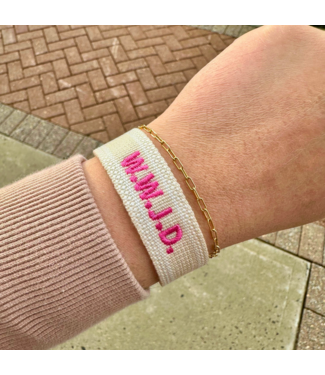 W.W.J.D. Embroidered Tassel Bracelet - Beige/Bright Pink