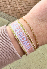 Grandma Embroidered Tassel Bracelet - Pink Champagne/White