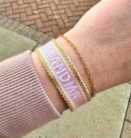 Grandma Embroidered Tassel Bracelet - Pink Champagne/White