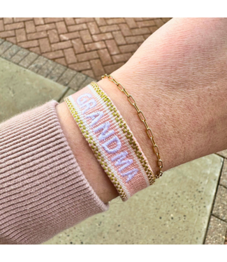 Grandma Embroidered Tassel Bracelet - Pink Champagne/White