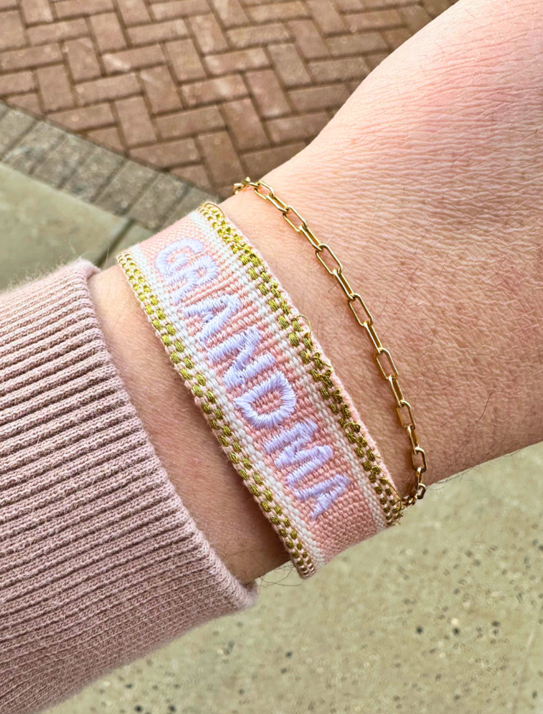 Grandma Embroidered Tassel Bracelet - Pink Champagne/White