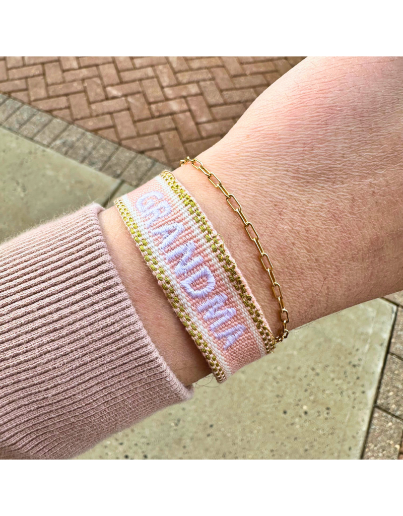 Grandma Embroidered Tassel Bracelet - Pink Champagne/White