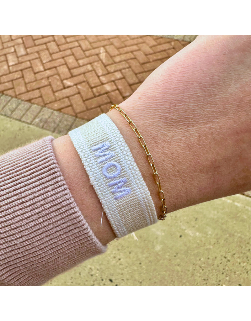 Mom Embroidered Tassel Bracelet - Beige/White