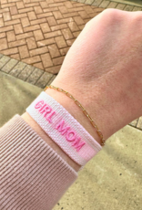 Girl Mom Embroidered Tassel Bracelet - Blush/Barbie Pink