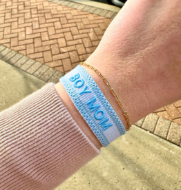 Boy Mom Embroidered Tassel Bracelet - Powder Blue/Steel Blue