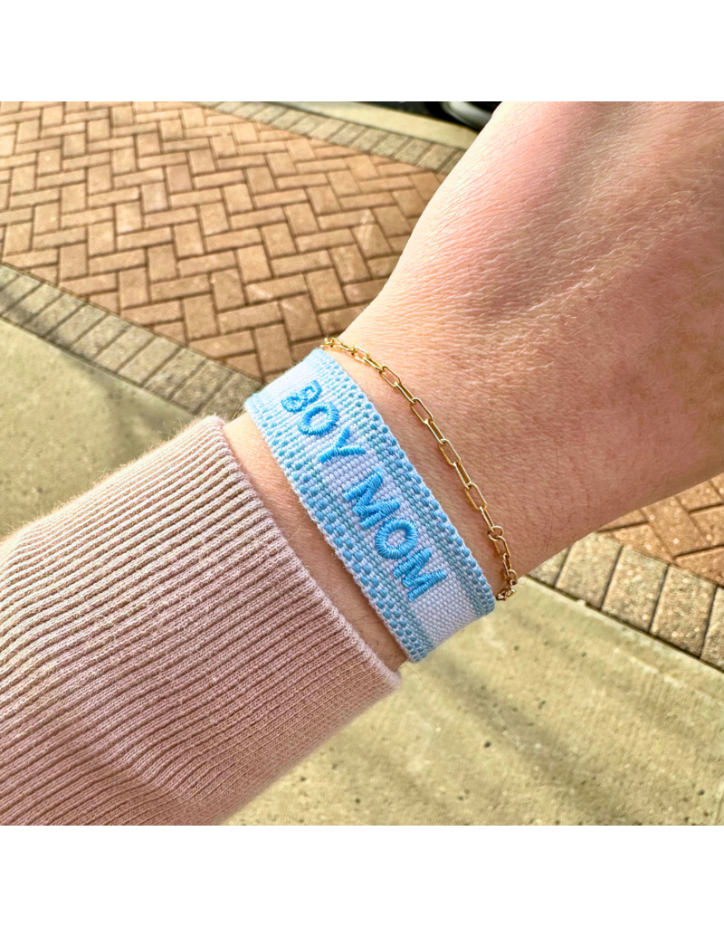 Boy Mom Embroidered Tassel Bracelet - Powder Blue/Steel Blue