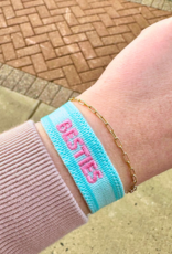 Besties Embroidered Tassel Bracelet - Seafoam/Pink