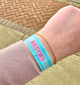 Besties Embroidered Tassel Bracelet - Seafoam/Pink