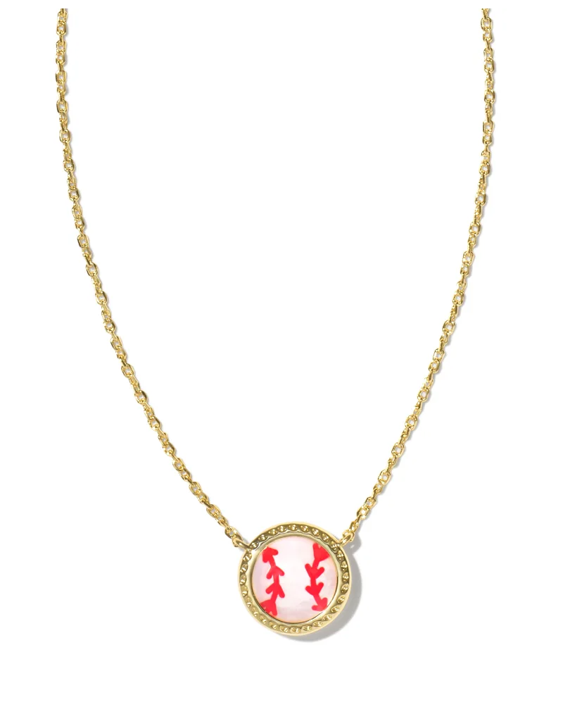 KENDRA SCOTT DESIGN Baseball Gold Short Pendant Necklace in Ivory Mother-of-Pearl