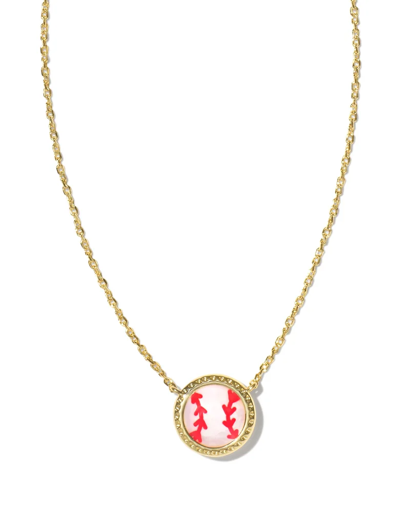KENDRA SCOTT DESIGN Baseball Gold Short Pendant Necklace in Ivory Mother-of-Pearl