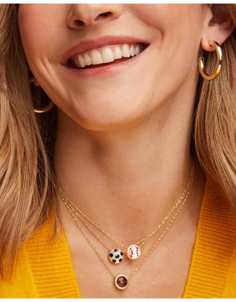 KENDRA SCOTT DESIGN Baseball Gold Short Pendant Necklace in Ivory Mother-of-Pearl