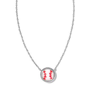 KENDRA SCOTT DESIGN Baseball Silver Short Pendant Necklace in Ivory Mother-of-Pearl