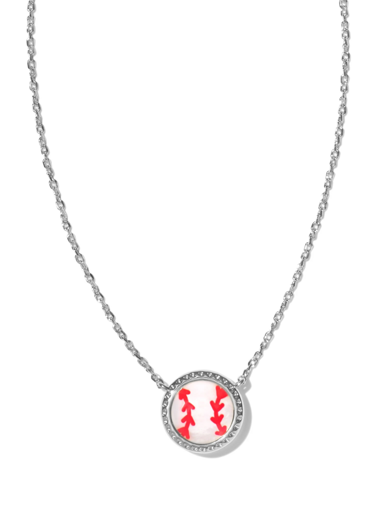 KENDRA SCOTT DESIGN Baseball Silver Short Pendant Necklace in Ivory Mother-of-Pearl