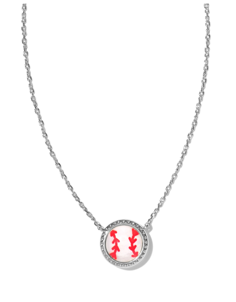 KENDRA SCOTT DESIGN Baseball Silver Short Pendant Necklace in Ivory Mother-of-Pearl