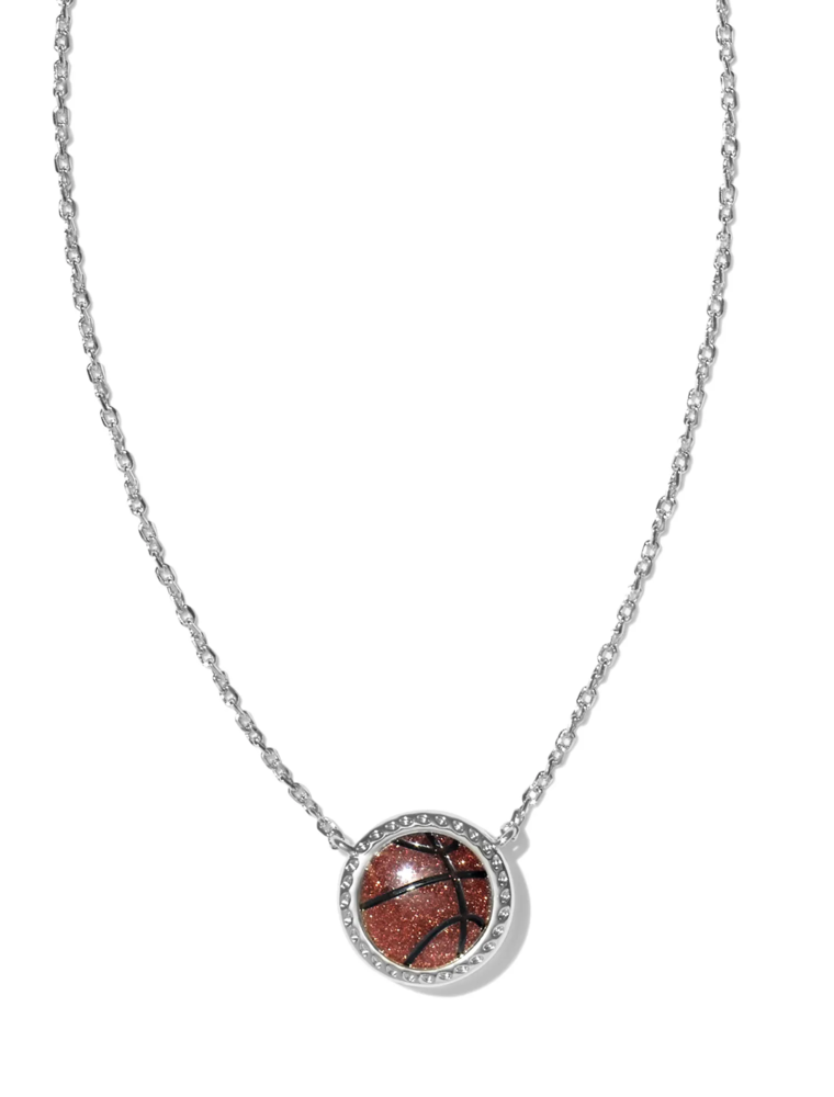 KENDRA SCOTT DESIGN Basketball Silver Short Pendant Necklace in Orange Goldstone