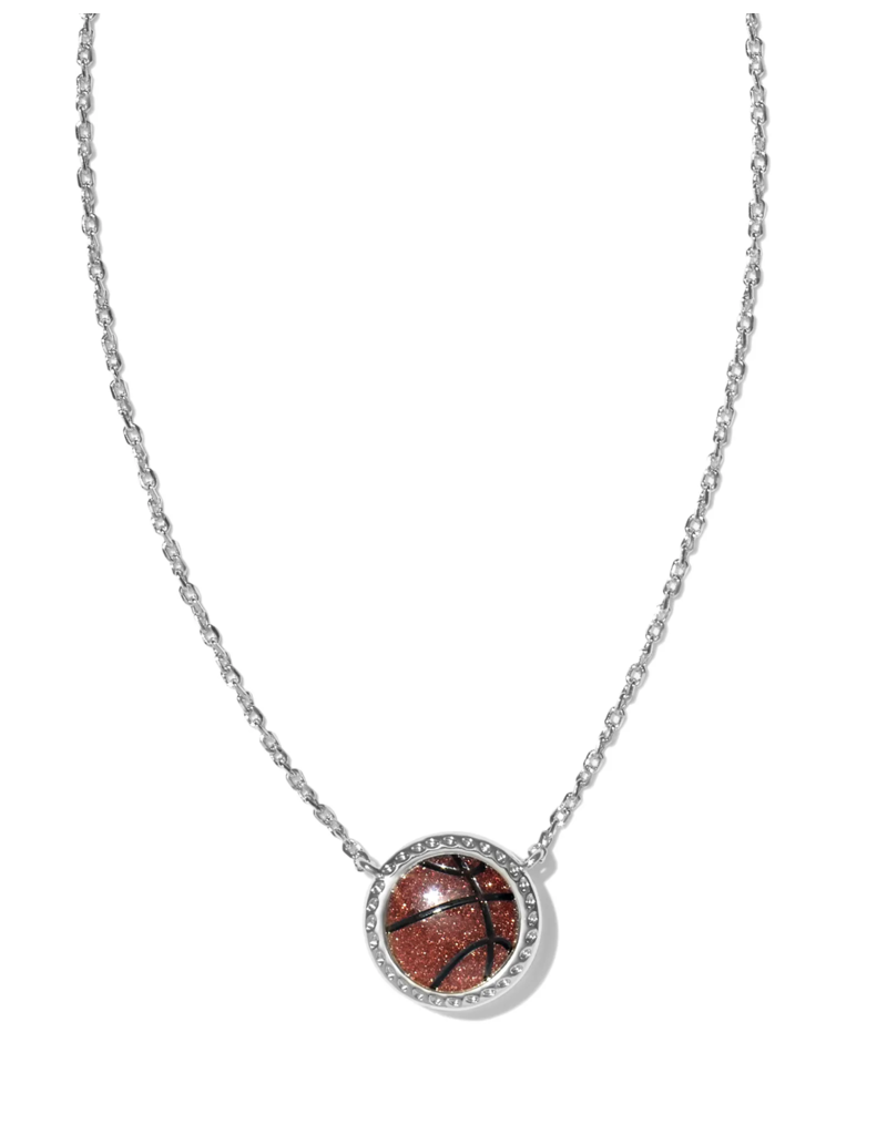 KENDRA SCOTT DESIGN Basketball Silver Short Pendant Necklace in Orange Goldstone