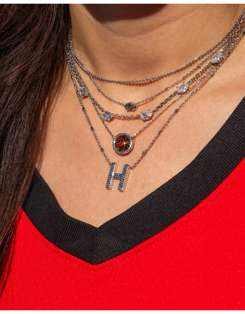 KENDRA SCOTT DESIGN Basketball Silver Short Pendant Necklace in Orange Goldstone