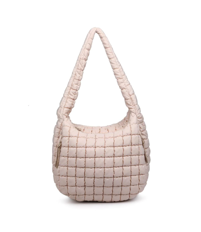 Revive Puffy Quilted Nylon Hobo in Cream