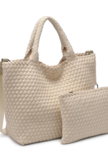 SOL & SELENE Sky's The Limit Woven Neoprene Medium Tote in Cream SOL & SELENE Sky's The Limit Woven Neoprene Medium Tote in Cream