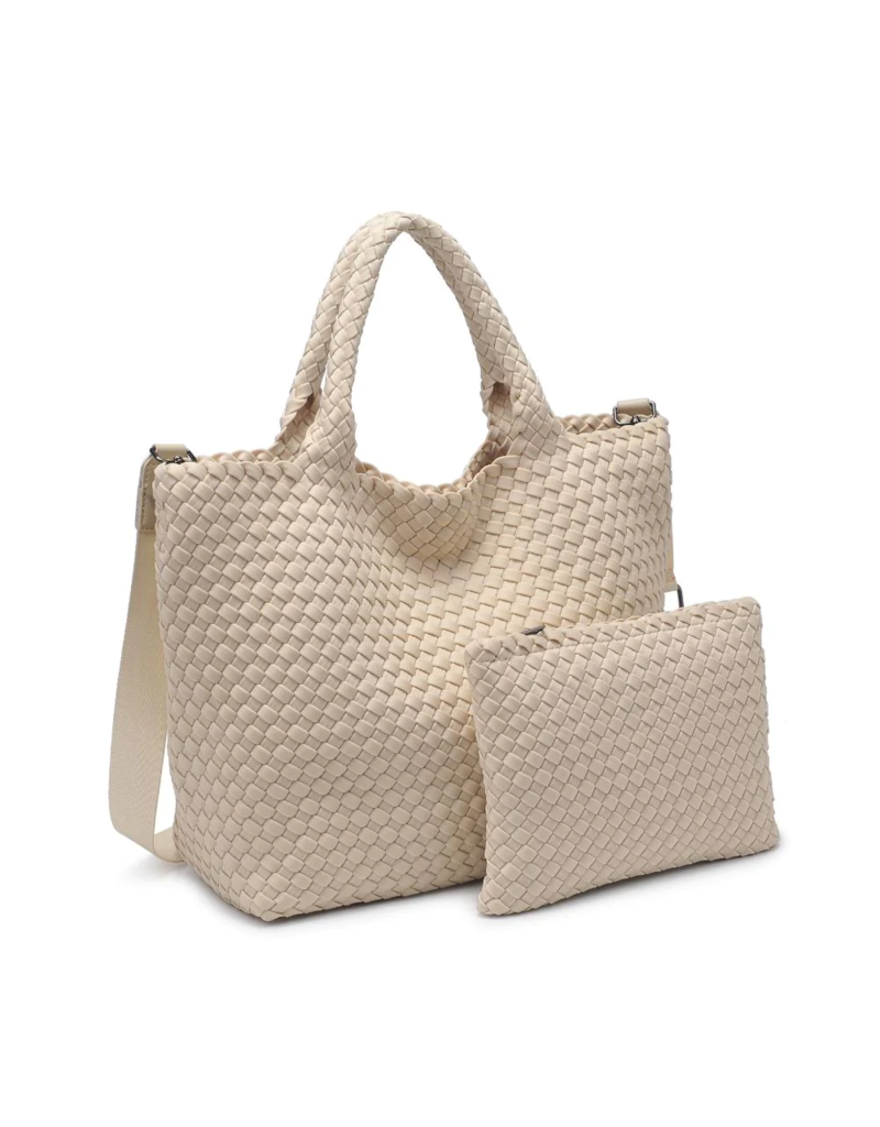 SOL & SELENE Sky's The Limit Woven Neoprene Medium Tote in Cream