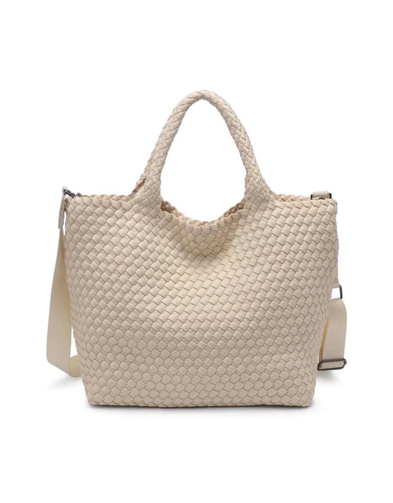 SOL & SELENE Sky's The Limit Woven Neoprene Medium Tote in Cream