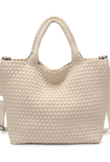 SOL & SELENE Sky's The Limit Woven Neoprene Medium Tote in Cream SOL & SELENE Sky's The Limit Woven Neoprene Medium Tote in Cream