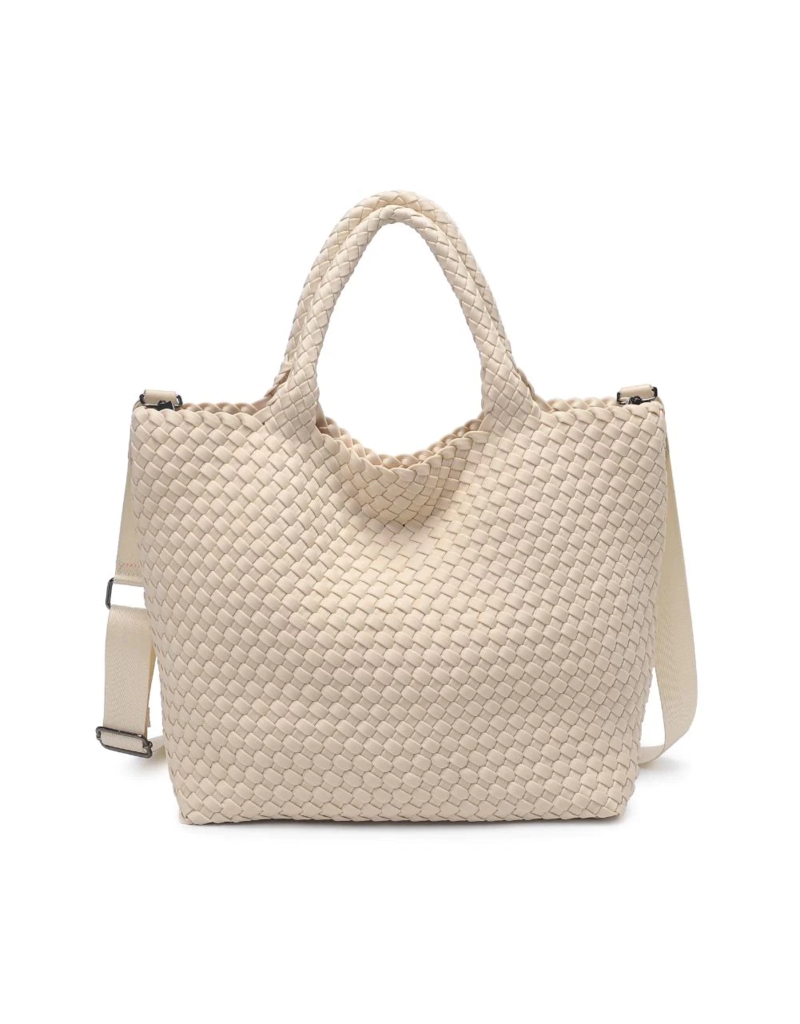 SOL & SELENE Sky's The Limit Woven Neoprene Medium Tote in Cream